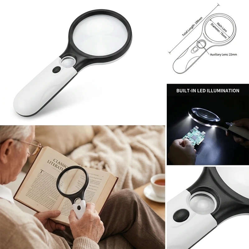 White 45X LED Magnifier Handheld Illuminated Loupe with 3 LED for Jewelry Checking Reading Fine Work