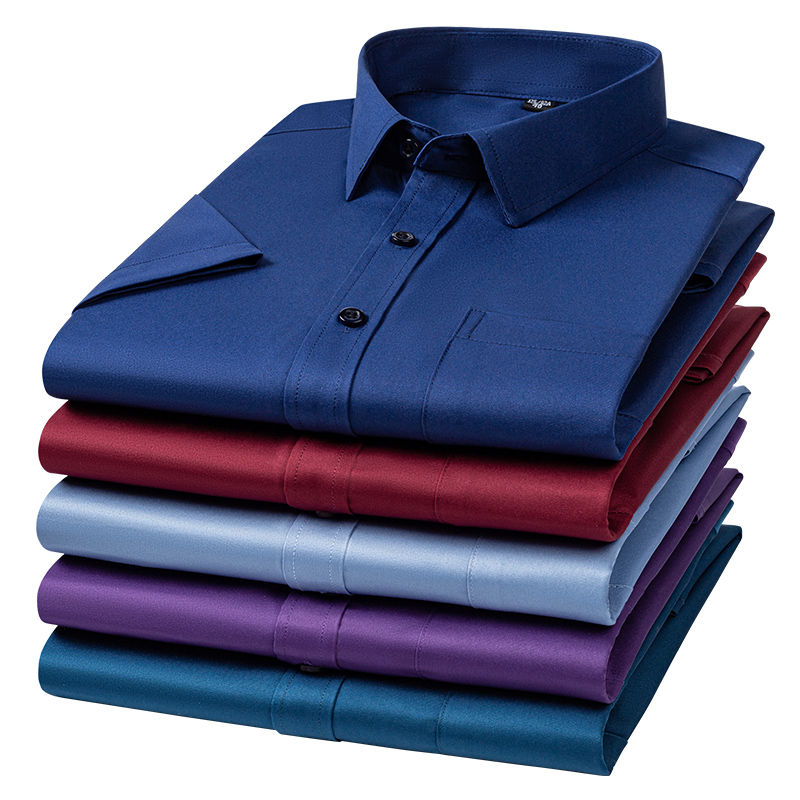 Nouveau Anti-rides hommes chemises manches courtes chemises habillées pour hommes coupe ajustée Camisa Social affaires Blouse poche chemise blanche S-7XL