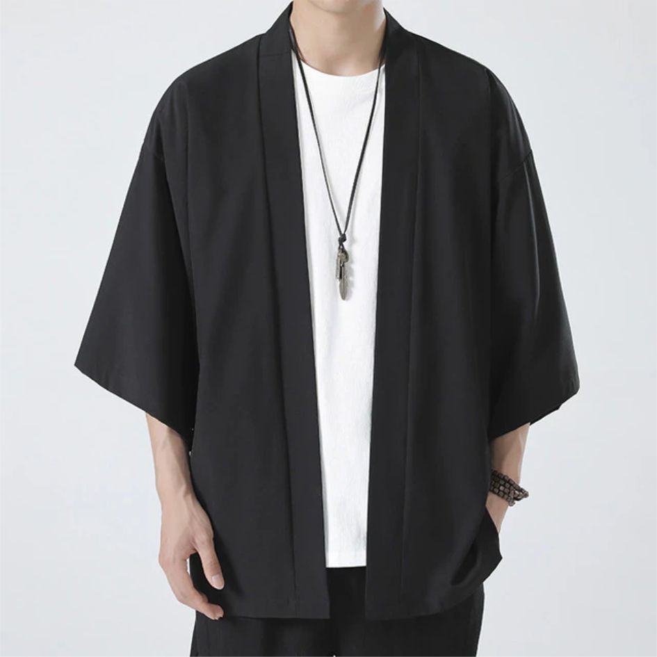 Kimono masculino capa quimono para hombre casaco preto branco capa praia camisa verão haori unissex samurai roupas japonesas