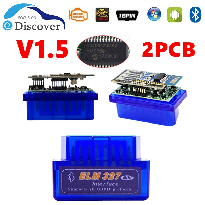 Bluetooth ELM327 Auto V1.5 двойной двойной 2 шт. чип PIC18F25K80 MINI Inter Face Check V1.5 для 1992-2021 автомобильного диагностического инструмента