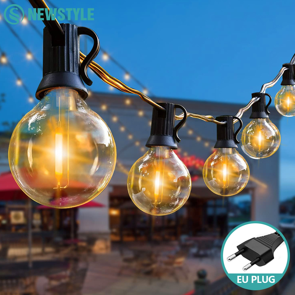 Guirlande lumineuse LED extérieure étanche G40 avec prise EU, ampoules incassables, pour jardin, patio, fête, décoration