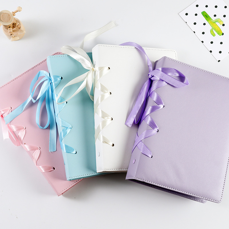 Ins Corea Kpop Star A5 carpeta álbum Pu libro de fotos de cuero lindo soporte para sesión fotográfica Color puro colección de álbumes de recortes decoración de lazo