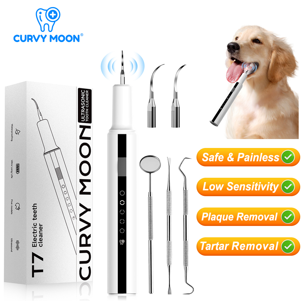 Limpiador Dental Ultrasónico CURVY MOON para Mascotas, Perros y Gatos, Eliminador de Sarro, Cálculos y Placa, Herramienta de Blanqueamiento Dental