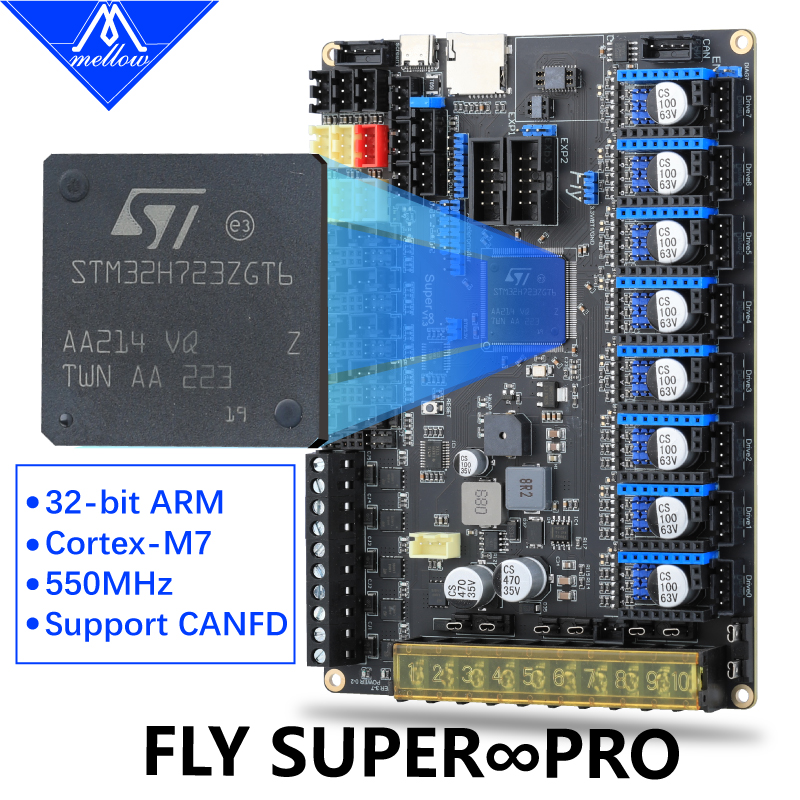 Мягкий FLY Super ♾️   Высокоскоростная 8-осевая 32-битная плата Pro Board 3+5 HV 550 МГц с PCB 2oz для 3D-принтеров (RRF/Klipper, Voron, Vzbot)