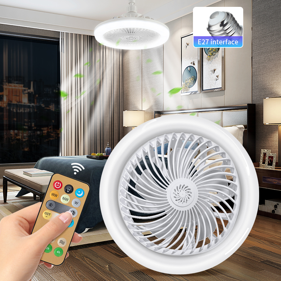 E27 ventilador de teto luz com controle remoto 3 cores ac 85-265v 30w ventilador silencioso lâmpada de teto função temporizador para quarto sala de estar