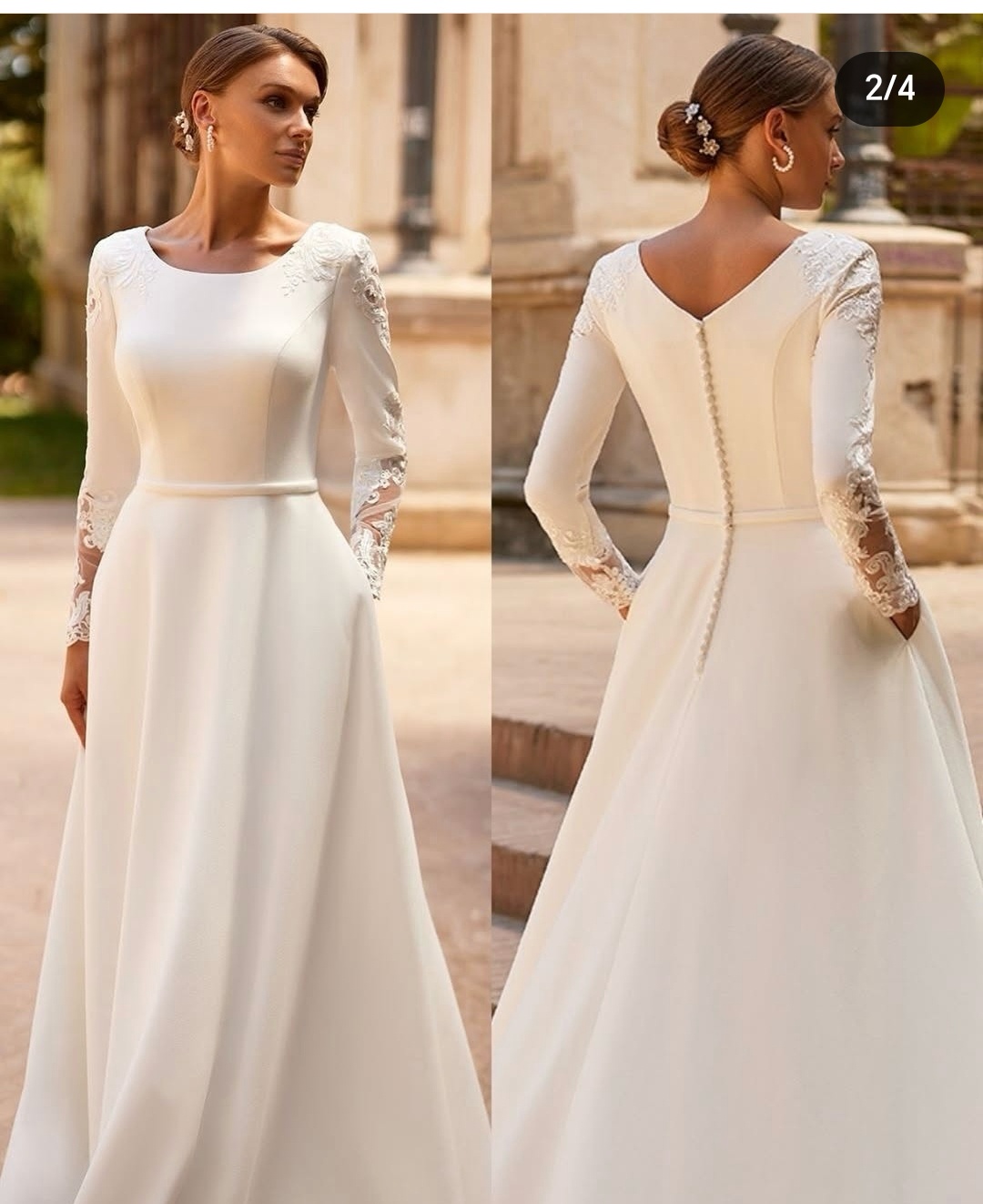 2025 vestido de casamento feminino personalizado para medidas mangas compridas botões elegante robe de marie impressionante com apliques de renda de bolso