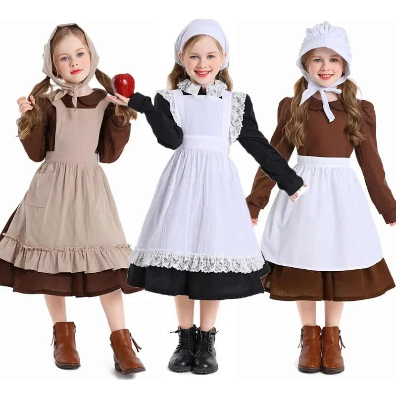 Disfraz de Pelerina, Disfraces de Niña de la Granja Colonial, Vestido de Pionera de la Pradera, 2-4 Años, 4-10 Años, 10-16 Años, Adolescentes