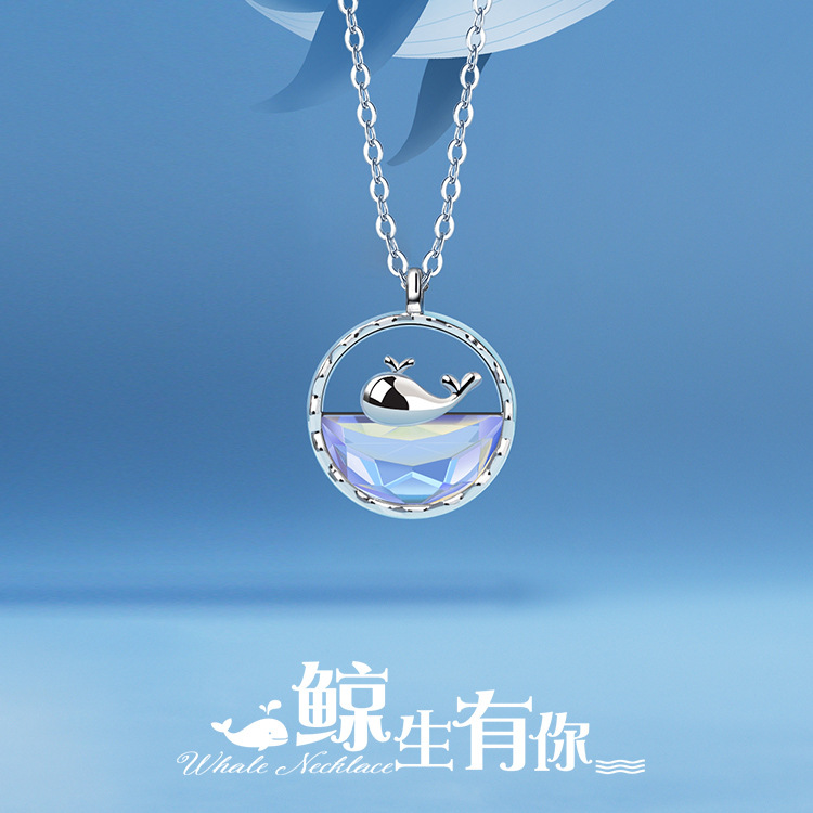 Nouvelle mode baleine douce 925 en argent Sterling brillamment coloré bleu mer Animal clavicule chaîne pendentif colliers MS015