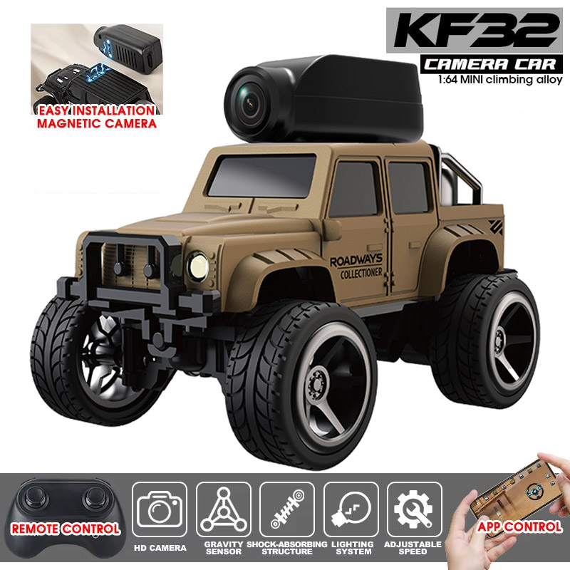 KF32 1:64 RC Mini auto da arrampicata con luce a LED e telecamera HD Radio telecomando Auto giocattolo in lega per bambini Regali di festa di Natale