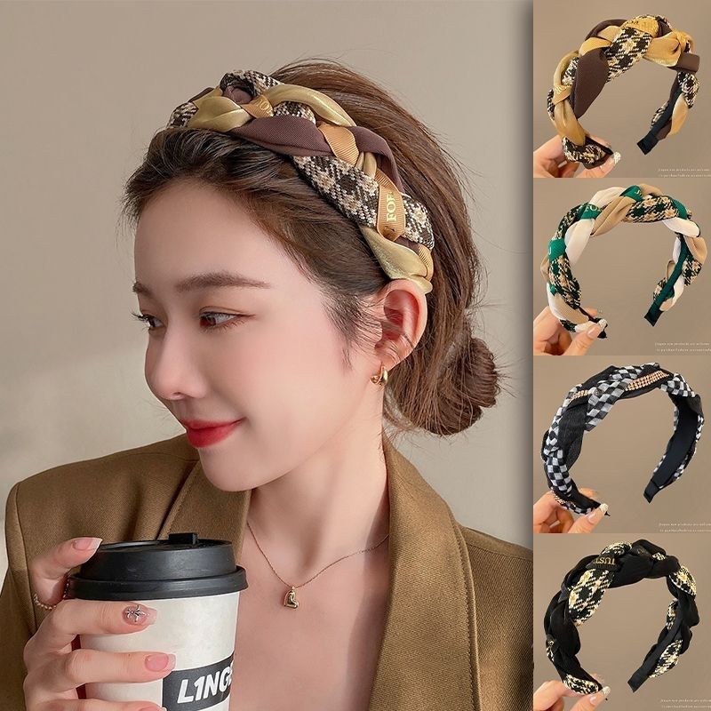 Fascia per capelli scozzese retrò twist per donna, stile coreano, elegante, per ragazza, per lavare il viso
