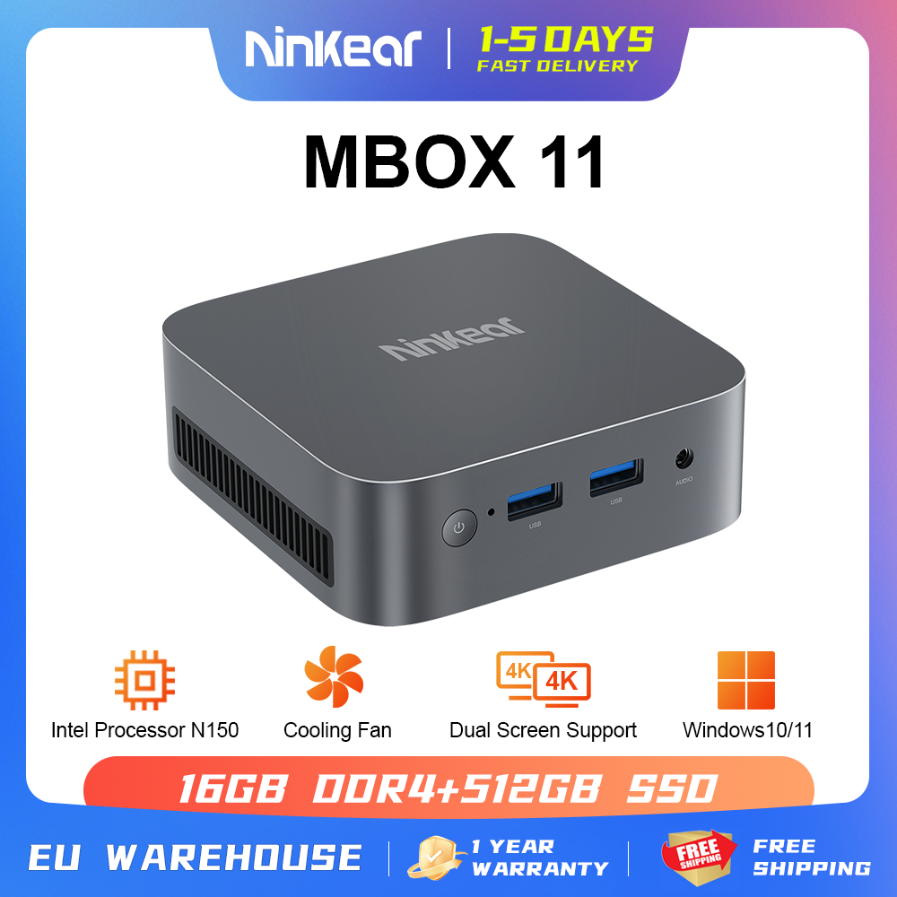 Ninkear Mini Pc Mbox 11 Intel N150 16Gb Ddr4 + 512Gb Ssd Tot 3.6Ghz Ondersteuning Windows11/Linux Os 4K & 2 Beeldschermen Computer