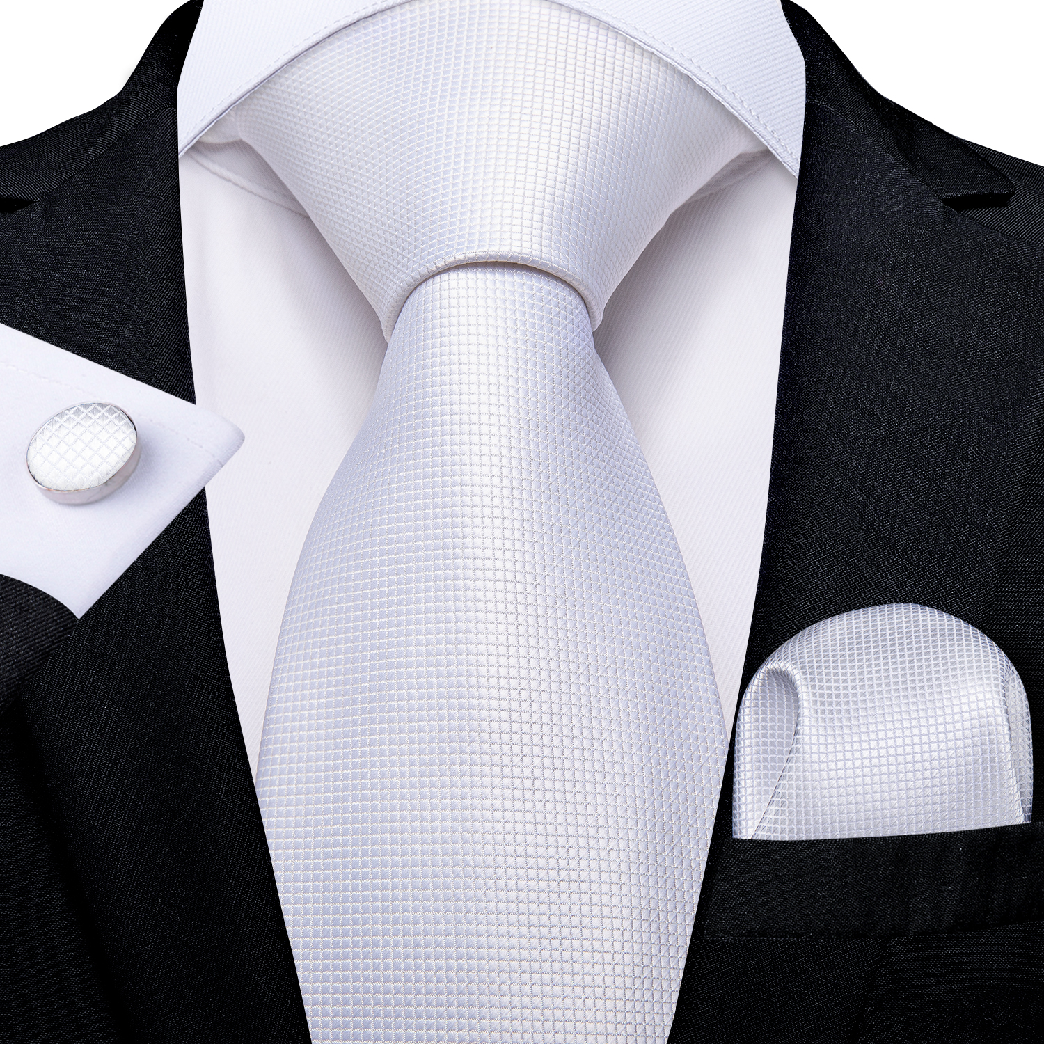 Laços de poliéster branco sólido para homens, acessórios para festas de casamento, gravata no pescoço, abotoaduras de lenço, presente para marido, 8cm