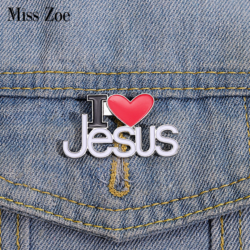 Alfileres esmaltados I Love Jesus, frases personalizadas con broches de corazón, insignias de solapa para cuello de camisa, regalo de joyería Simple para niños y amigos