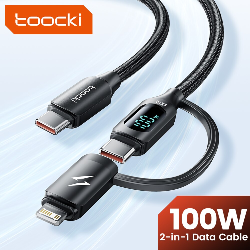 Toocki PD 100W USB C vers Type C câble d'affichage pour Huawei Xiaomi Samsung S23 2 en 1 câble de foudre de charge rapide pour iPhone 14 13