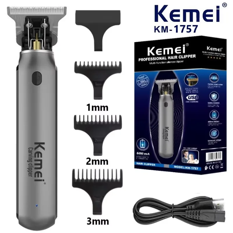 Kemei elétrica t9 máquina de cortar cabelo dos homens profissional gravável aparador recarregável cabeça óleo KM-1757