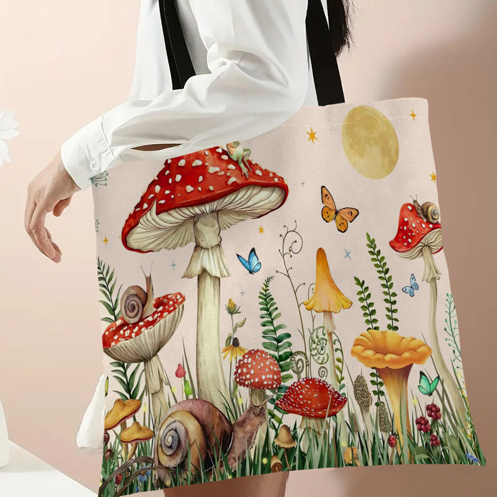 Leuke Paddestoelprint Boodschappentas Dame Handtas Eco Herbruikbare Grote Tote Shopper Opbergzakken