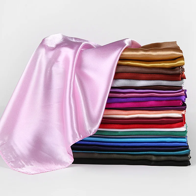 Pañuelo Hijab de colores sólidos de 90cm para mujer, diadema de satén de seda, bufandas para el cabello, chales cuadrados para mujer, pañuelos para la cabeza