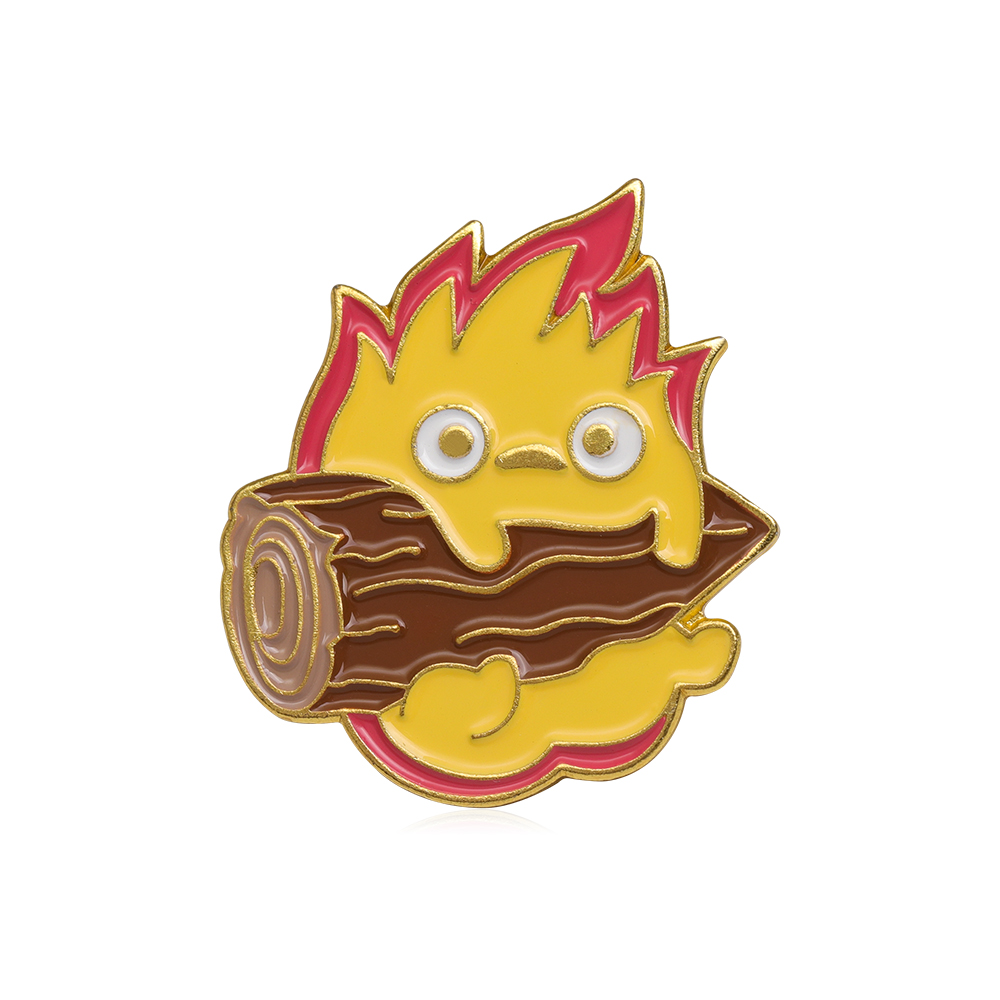 Anime Hal's Mobile Castle Pins Cute Cartoon Calcifer And Mood Yellow Enamel Brooches