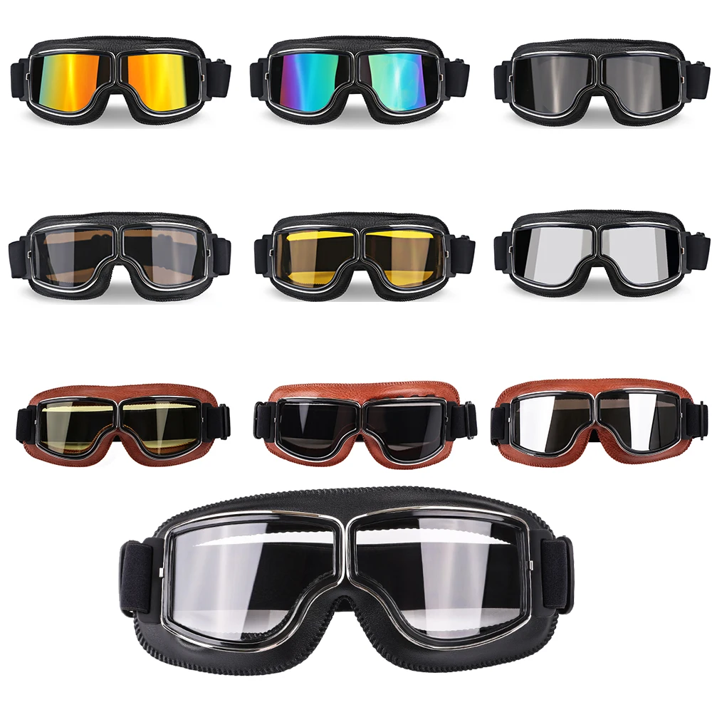 Universal Vintage Brille Motorrad Leder Brille Gläser Cruiser Klappbrille Für Motorrad Motocross Racing Gläser