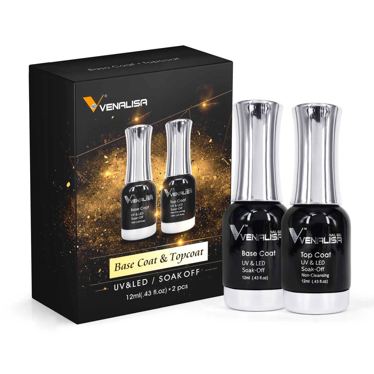 Venalisa Set Dehidrator Persiapan Kuku Primer Bebas Asam Kuteks Kuku Gel Sekarang Lapisan Atas Mantel Warna VIP Kotak Bermerek Mewah