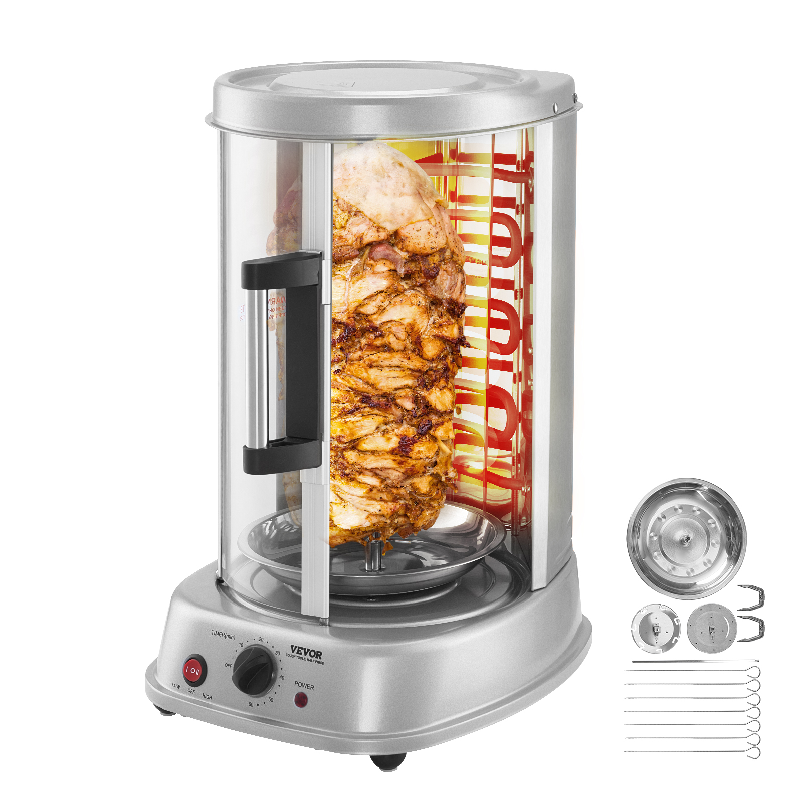 SucceBuy Máquina de Shawarma Vertical, Asador Eléctrico de Acero Inoxidable para Pollo, Horno Rotatorio para Gyros