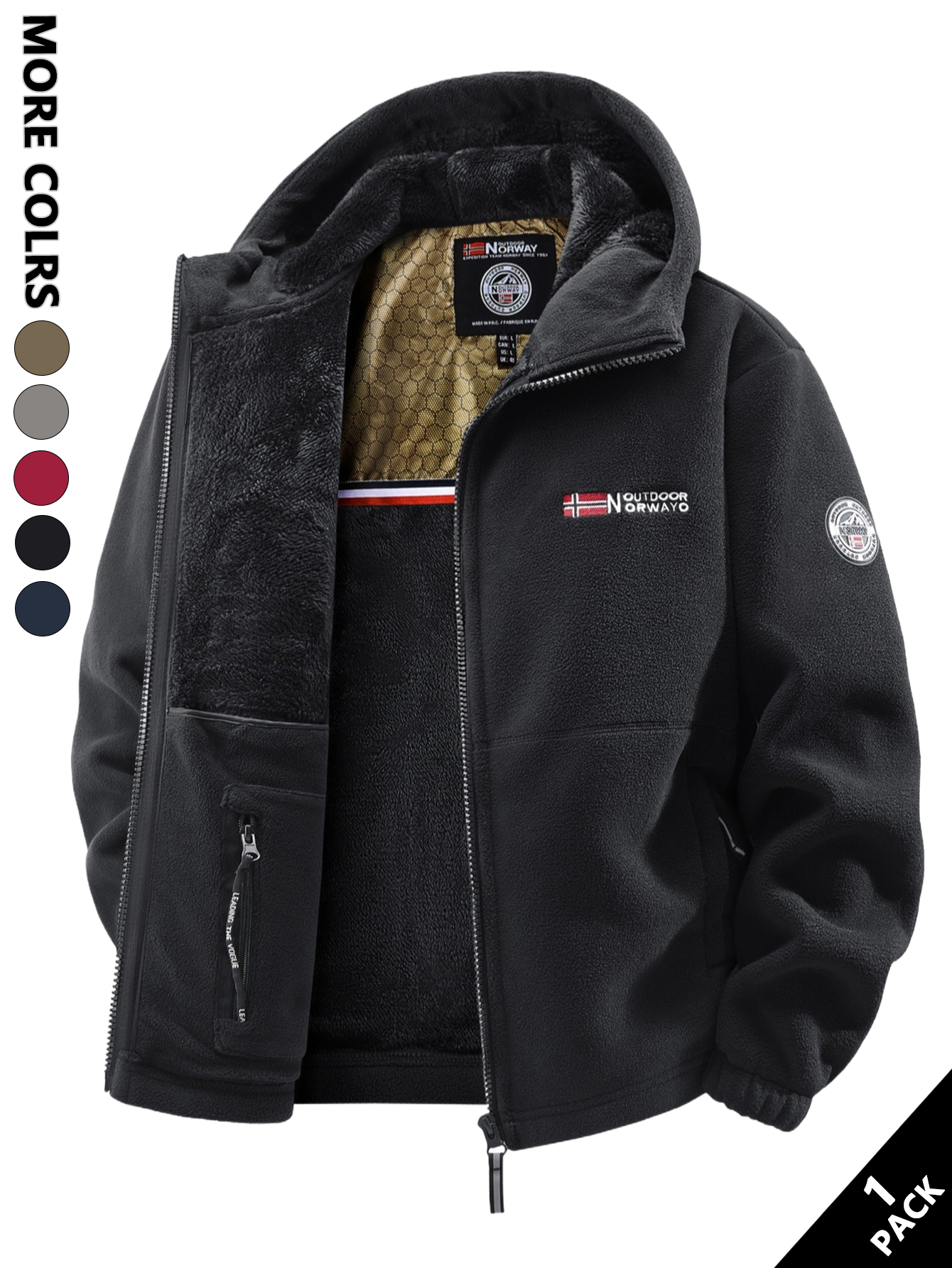 Men's Winter Fleece Hooded Jacket, Windproof and Warm, Suitable for Home Leisure, Sports, Running, Daily Commuting, Streetwear, and Vacation Wear.