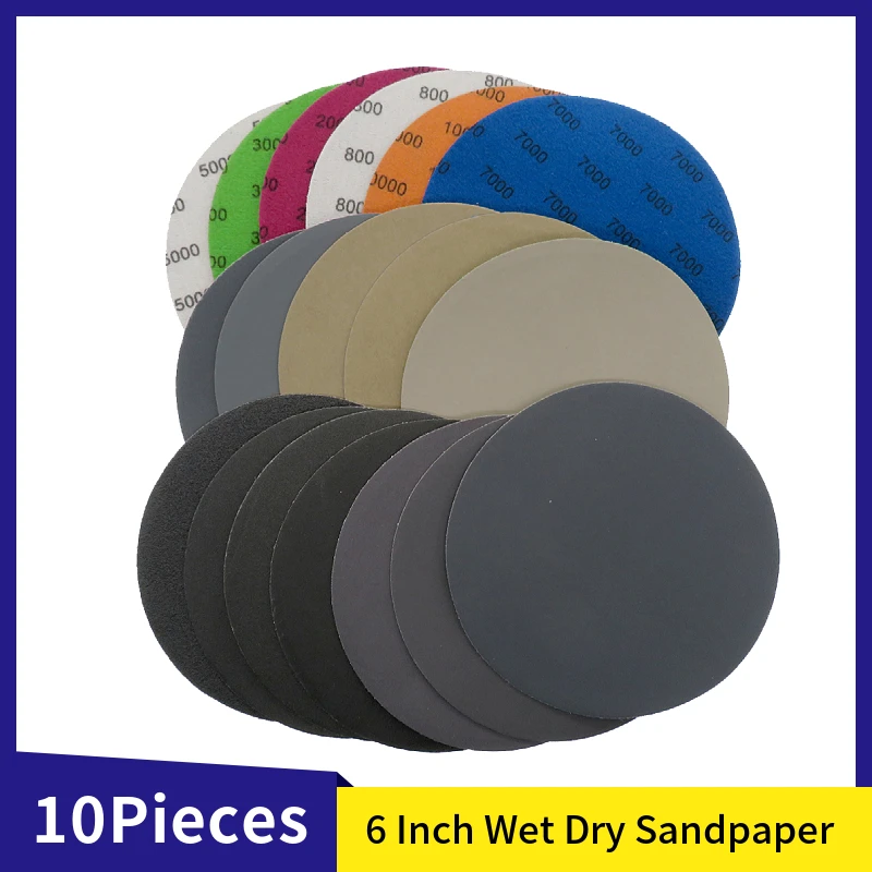 6 Inch Móc Chống Thấm & Vòng Chà Nhám Đĩa 60-10000 Nhám Thông Tắc Đường Ống Giấy Nhám 150Mm Cho Khô Ướt Máy Xay đánh Bóng, 10 Miếng