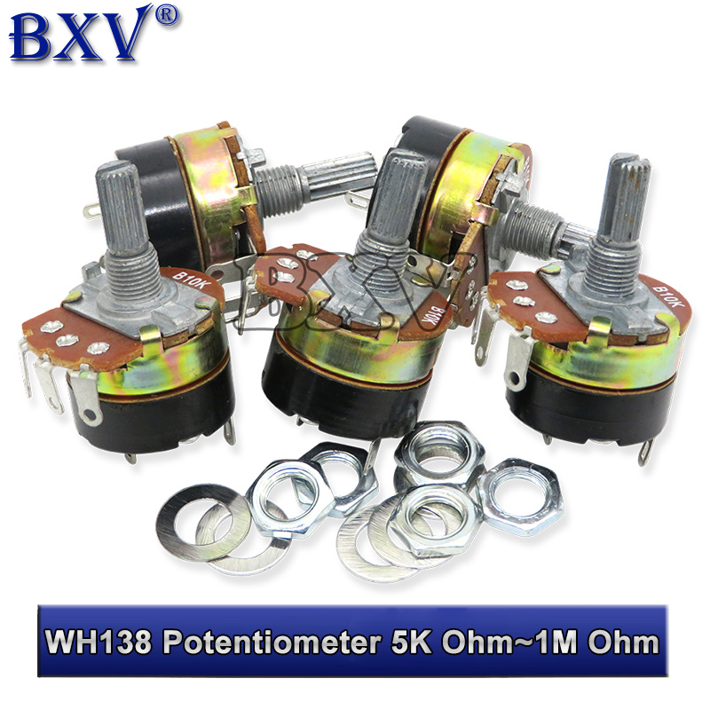 Potensiometer WH138-1, Regulator Kecepatan Ketahanan Dapat Disesuaikan dengan Saklar WH138 B5K B10K B20K B50K B100K B250K B500K 10K 100K 2 Buah
