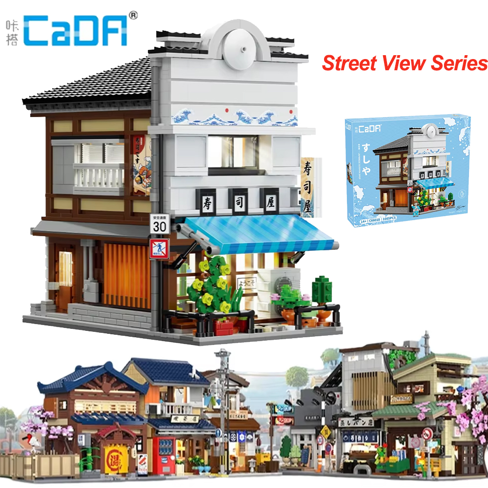 Cada Japanisches Sushi-Haus Bausteine Set mit LED-Beleuchtung, Japanisches Dampfbrötchen-Haus, Sommer-Café, Cada Spielzeug Straßenansicht-Serie