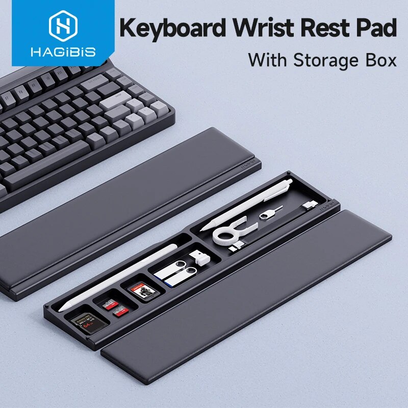 Hagibis bantalan sandaran pergelangan tangan Keyboard ergonomis lembut kotak penyimpanan busa memori Desktop mudah mengetik penghilang rasa sakit untuk rumah kantor