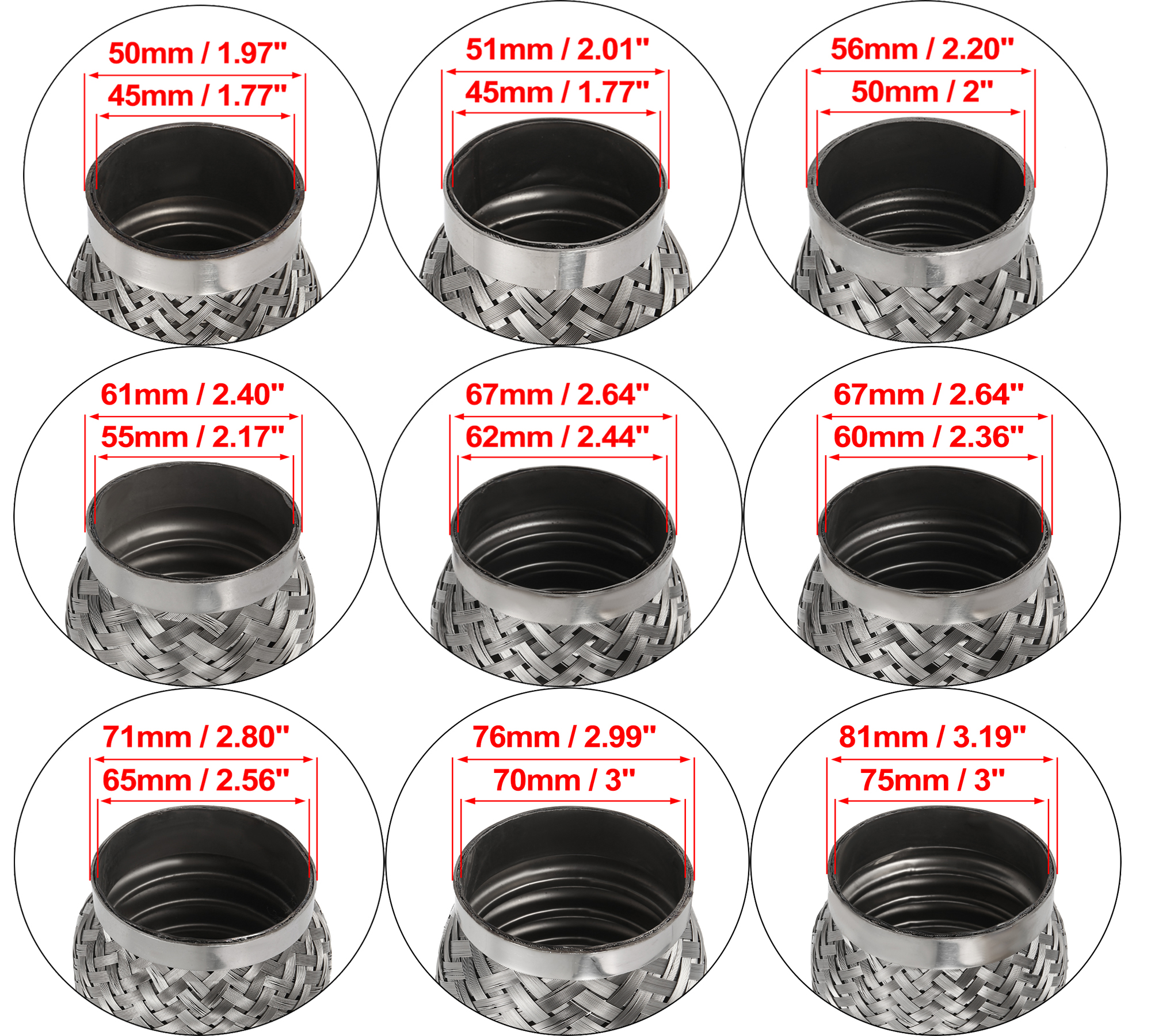 X Autohaux 45/50/55/65/70/75mm Pipa Fleksibel Knalpot Mobil Konektor Sambungan Knalpot Baja Tahan Karat 160mm 200mm