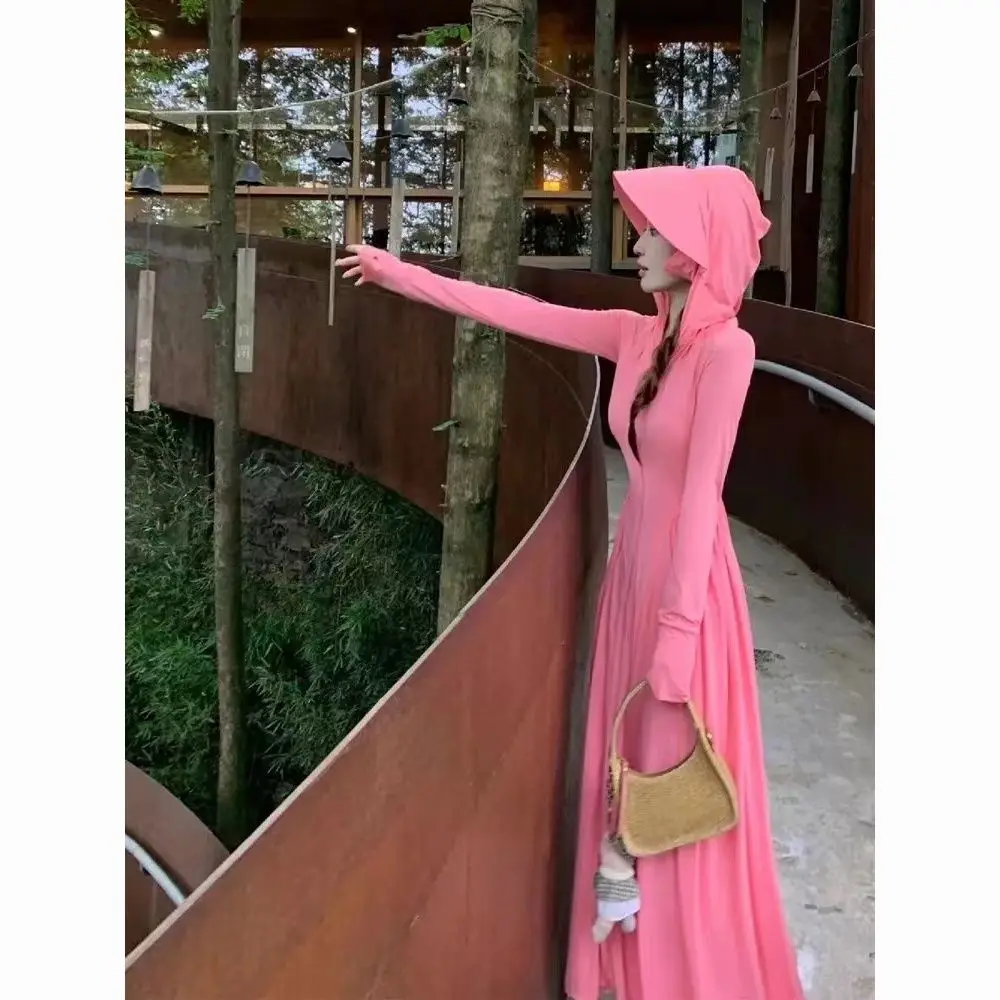 Vestido de protección solar a prueba de rayos ultravioleta, cuello alto, con capucha, sólido, suave, para oficina al aire libre, Verano