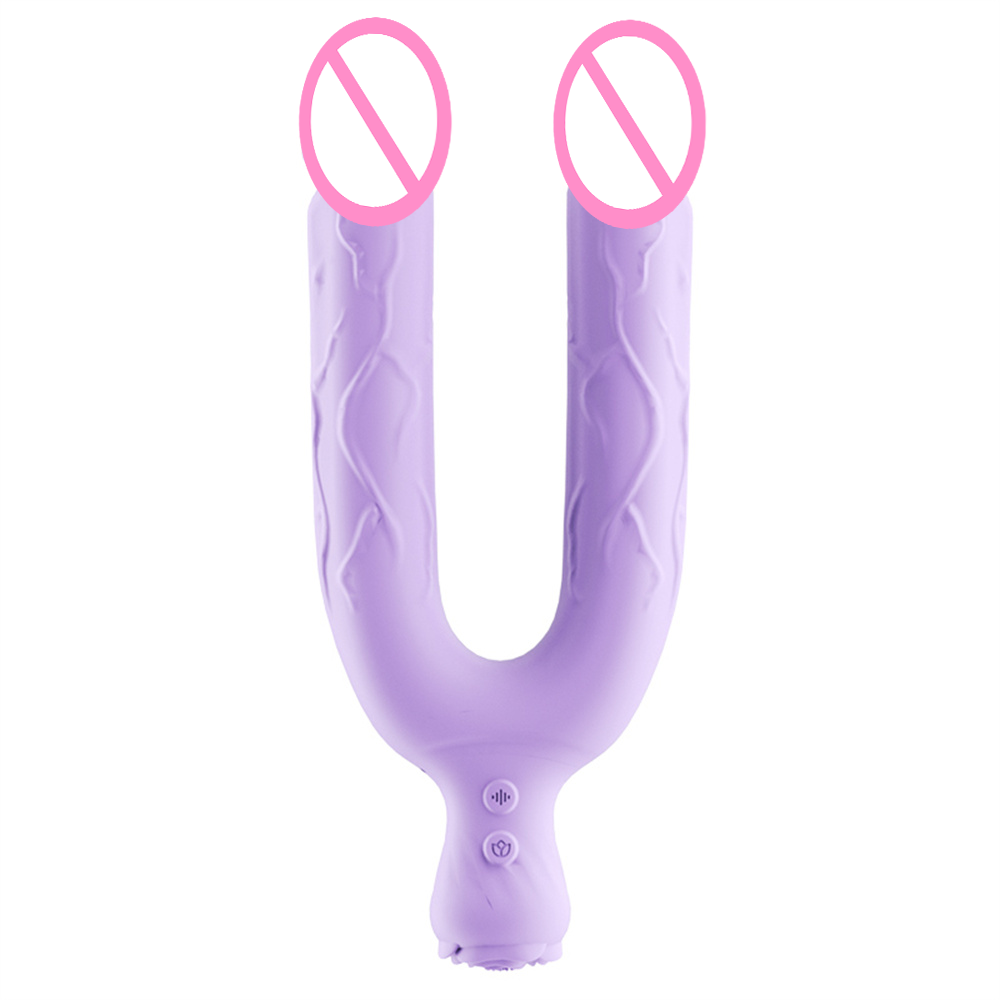 Dubbelkoppige fallusvibrator Sterke trillingen Buigbare clitoris G-spot Vagina-stimulator Lesbisch koppel Vrouwelijk volwassen seksspeeltje
