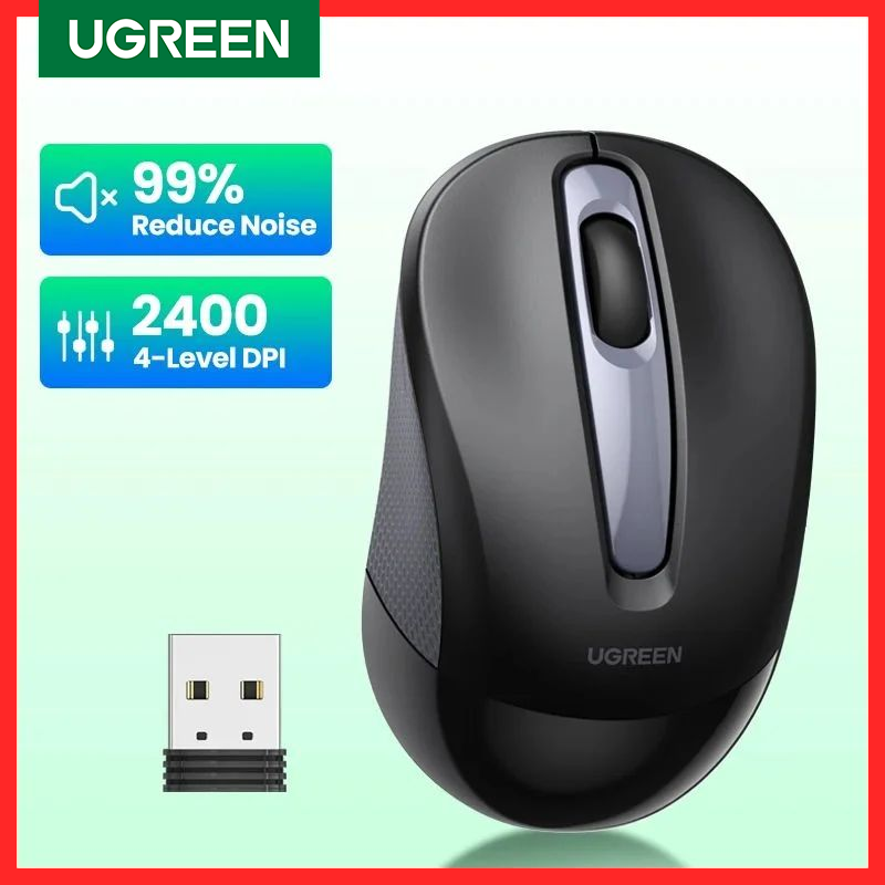 UGREEN-Souris sans fil, forme ergonomique, clic silencieux, 2400 ug I, adaptée pour MacPle, tablette, ordinateur portable, PC, souris silencieuse, 2.4G