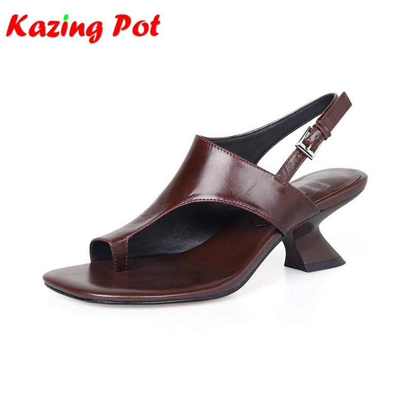 Krazing Pot Cow Skin Peep Toe Strange Style High Heels Preppy Style Summer Shoes Beauty Office Lady Dating Concise Women Sandals