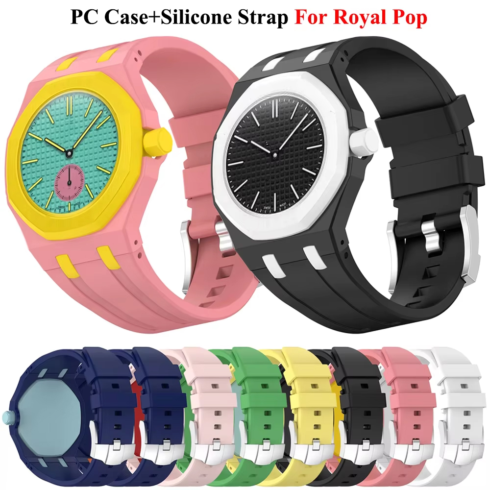 Estojo 2 em 1 para PC + Pulseira de Silicone para Relógio de Bolso Swatch X AP Royal Pop, Acessórios de Modificação Integrados para Transformar em Relógio de Pulso