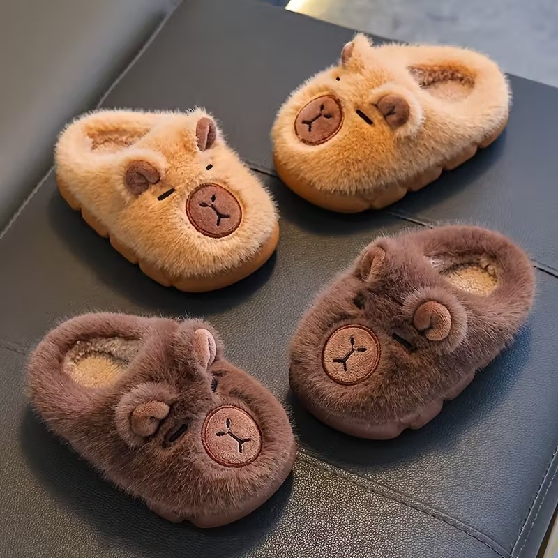 Outono inverno quente chinelos de algodão bonito capivara crianças deslizamento-em sapatos meninos e meninas macio antiderrapante leve calçados para jovens