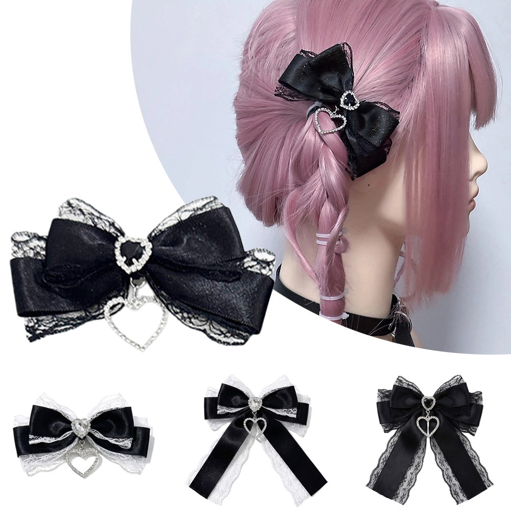 2/1 Buah Jepit Rambut Pita Renda Harajuku Gotik Y2k Jepit Rambut Keren Manis Anak Perempuan Lolita Aksesori Rambut Ekor Kuda Ganda Dekorasi Tas DIY