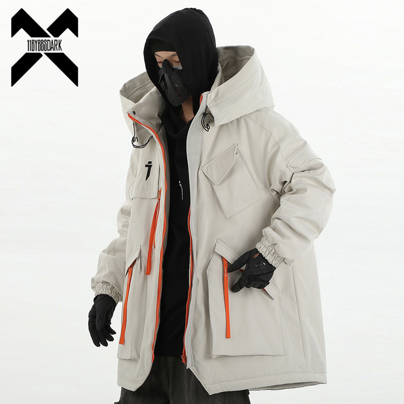 11 BYBB'S DARK Parkas para homens, bolso múltiplo, função tática, jaquetas de carga, casacos grossos quentes com capuz, Techwear, Winter Parkas, 2023