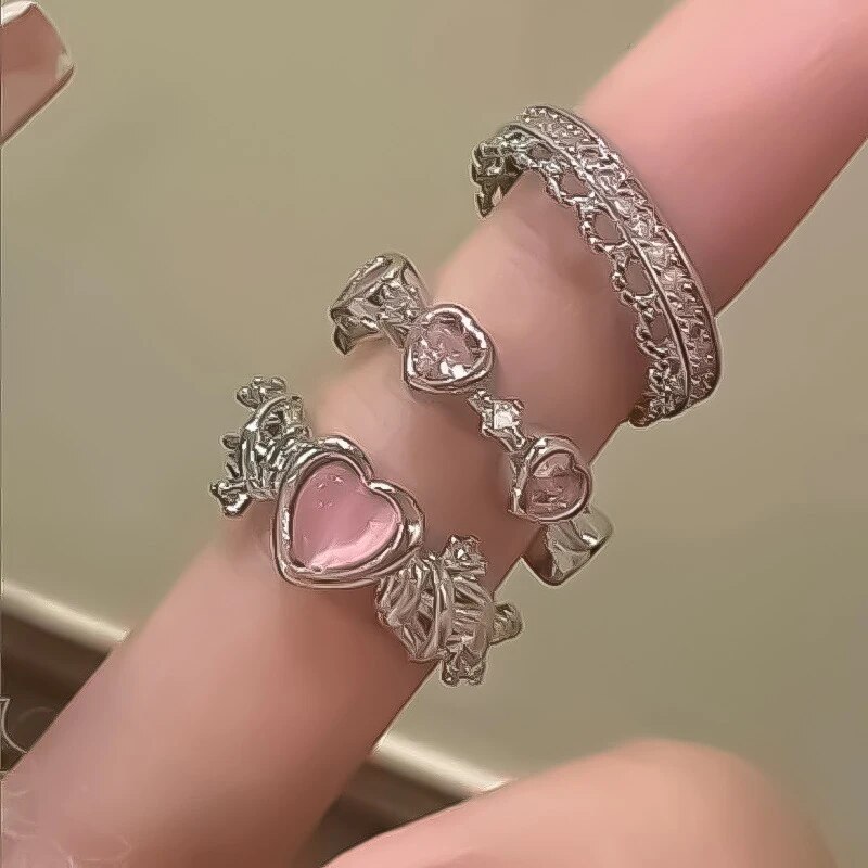 3 Teile/satz Liebe Herz Ringe Für Frauen Mädchen Licht Luxus Strass Öffnung Ring Süße Finger Ring Hochzeit Party Zubehör
