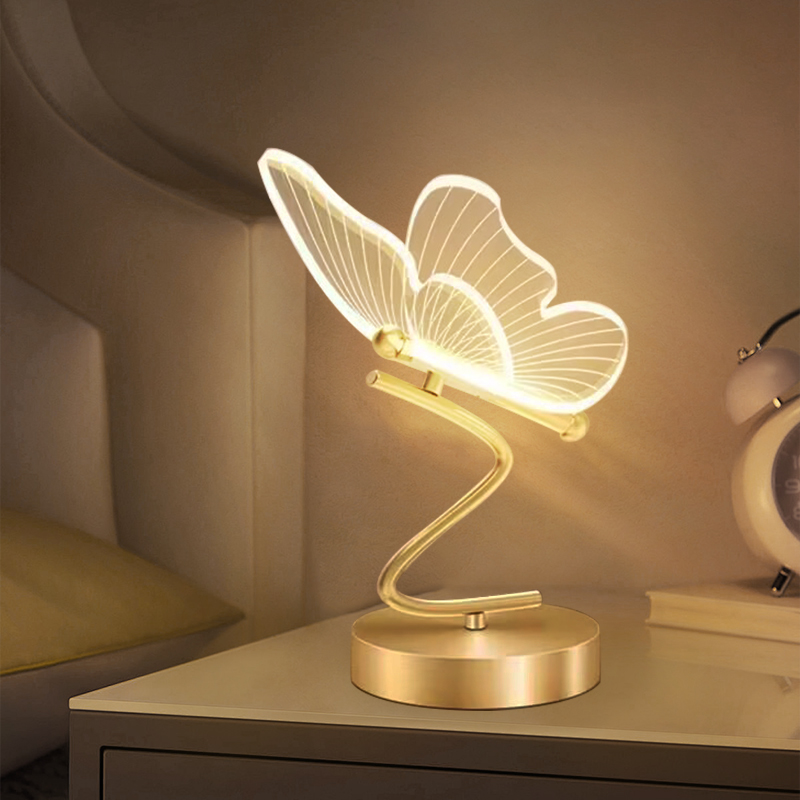 Lampu meja kupu-kupu Nordic, cahaya USB dalam ruangan tombol saklar dekorasi rumah kamar tidur samping tempat tidur ruang tamu makan malam lampu meja LED