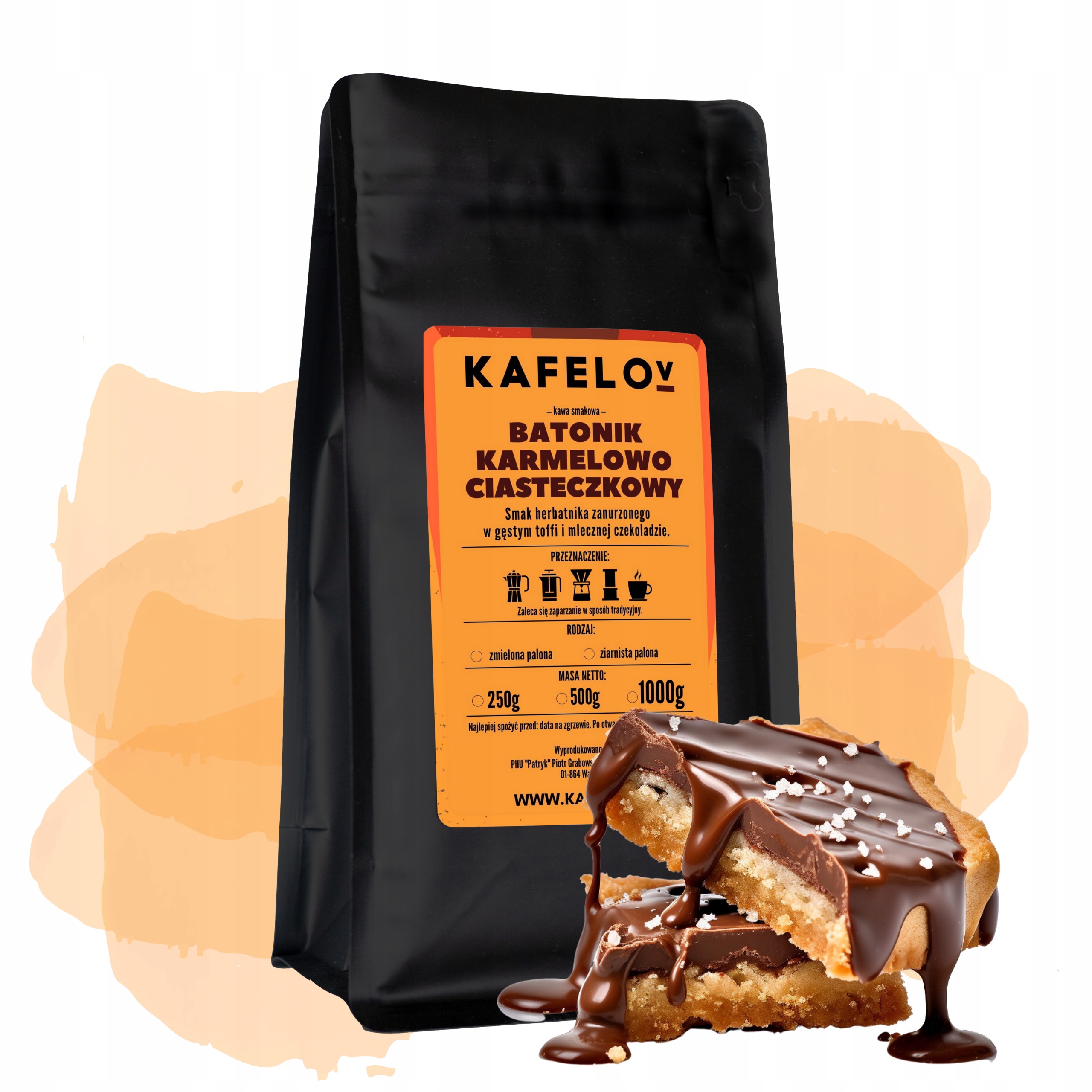Körniger Kaffee 250g Caramel Cookies Riegel