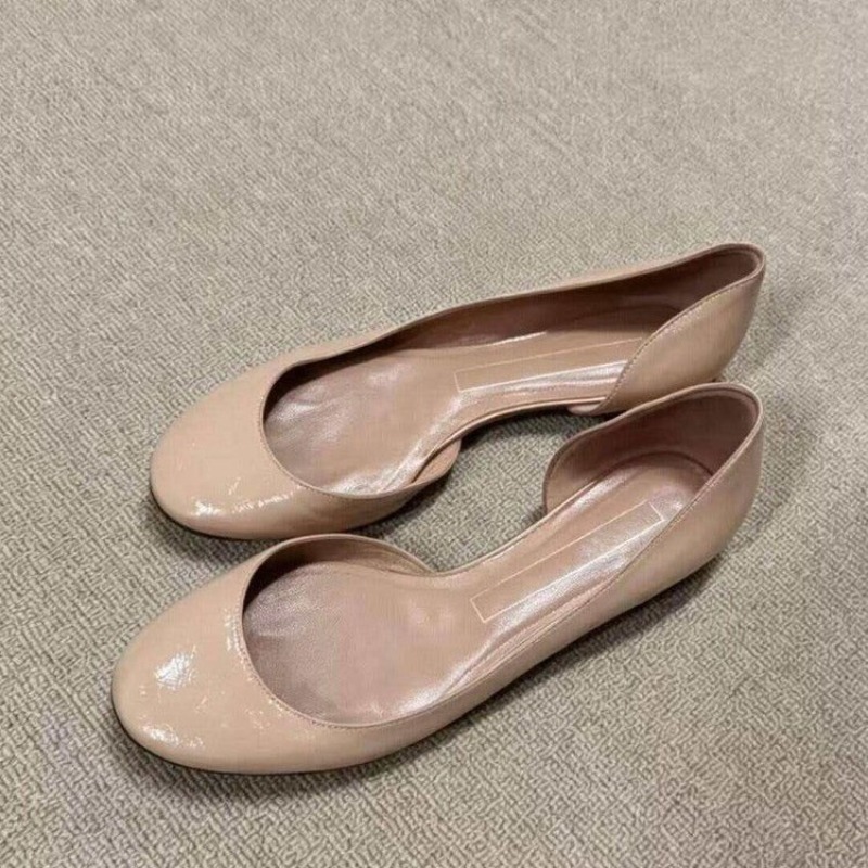 Retro Shallow Single Shoes Women's Round Toe Soft Leather Slip-on Non-Slip and Wear-Resistant Flats