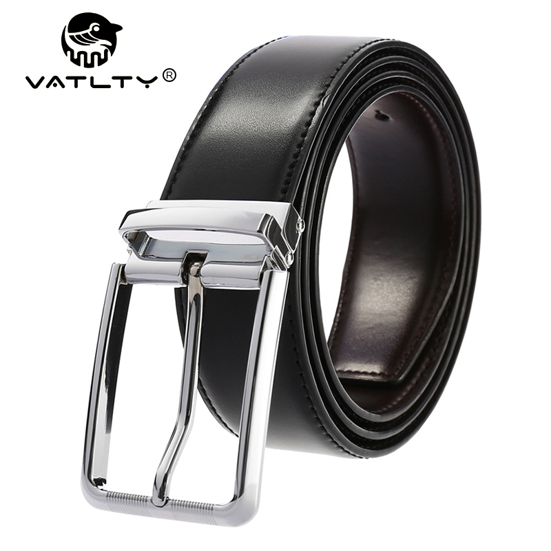 VATLTY Novo cinto masculino Hard Metal Fivela Cinto Calça Natural Cowhide Casual Cinto de Couro 130cm Prata Fivela Cintas Castanho Masculino