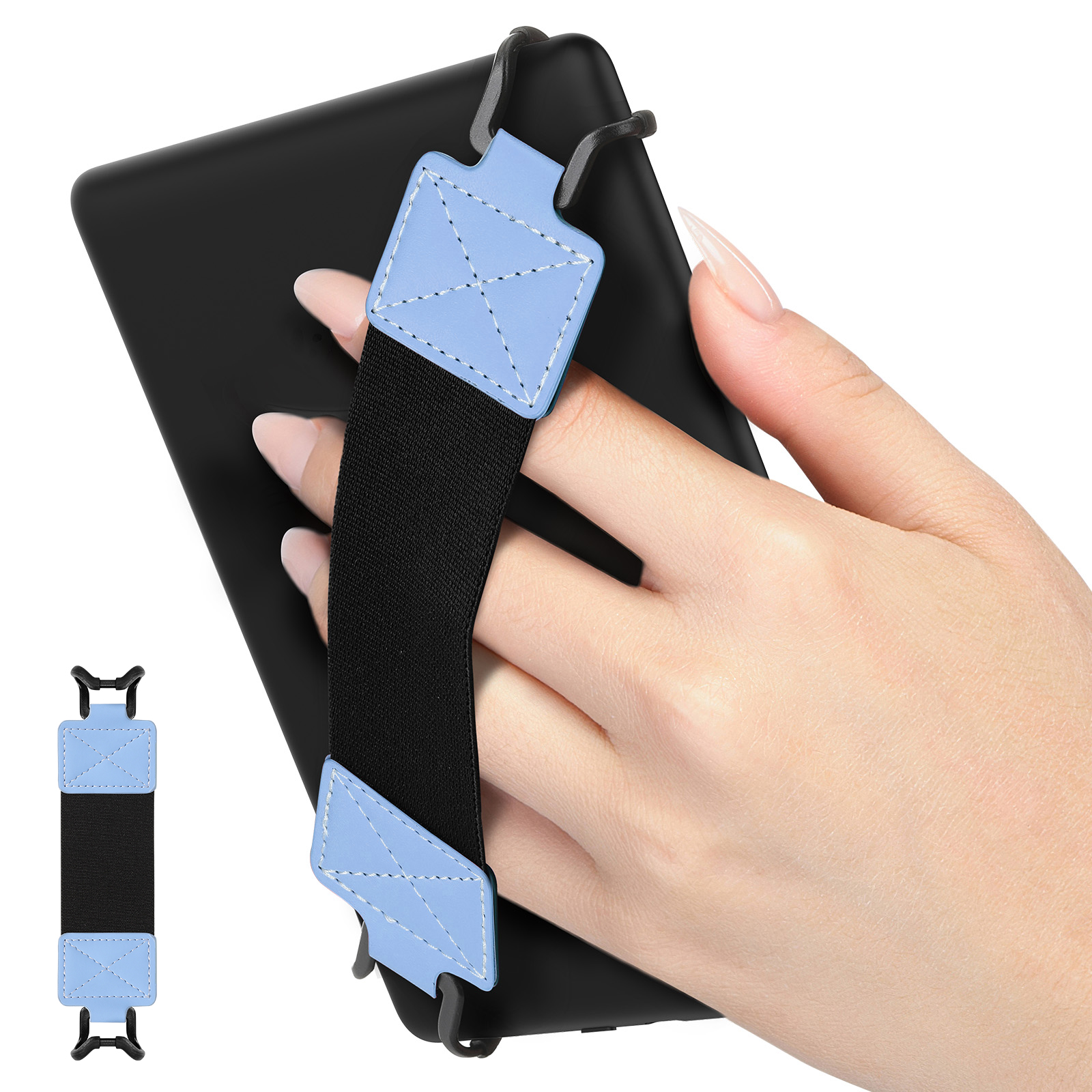 Correa de mano para lector electrónico de 6-8 pulgadas, soporte de cuero PU con agarre para los dedos, banda elástica para Kindle Kobo, correa de seguridad universal para tableta
