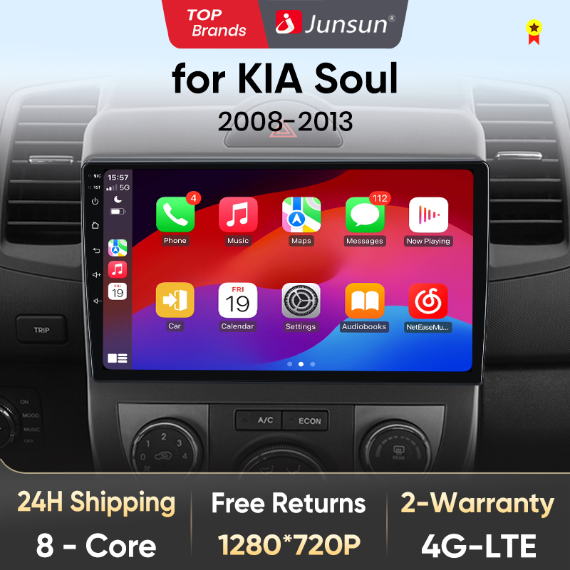 Junsun V1 AI Voice Wireless CarPlay Android Auto Radio for Kia Soul 2008 - 2013 4G Car Multimedia GPS 2din autoradio