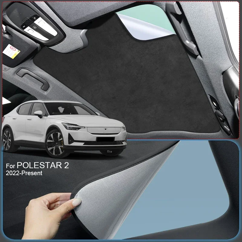 Для POLESTAR 2 2022-наст. время: Автомобильный солнцезащитный козырек на люк из замшевой ткани с защитой от УФ-излучения и электростатической адсорбцией, теплоизоляция для автомобильного люка