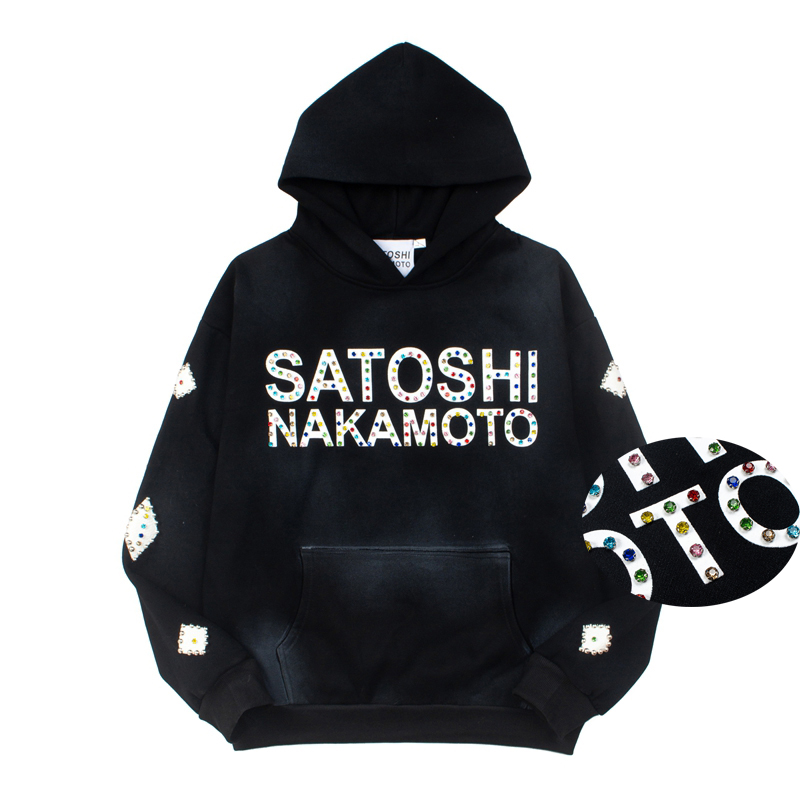 SATOSHI Hoodies Pullover 26ss Vintage Stickerei Ledermuster Glitzernder Diamant-Print Herren Kapuzenpullover im Hip-Hop-Stil