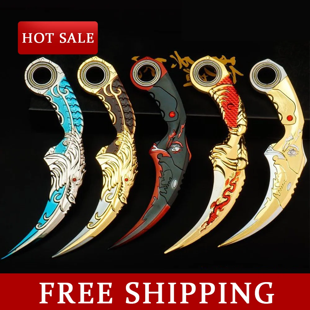 16cm dragón Karambit giratorio aleación artesanía modelo luna oscura doble espinas garra cuchillo dragón dorado arma cuchillos de entrenamiento juguete niño