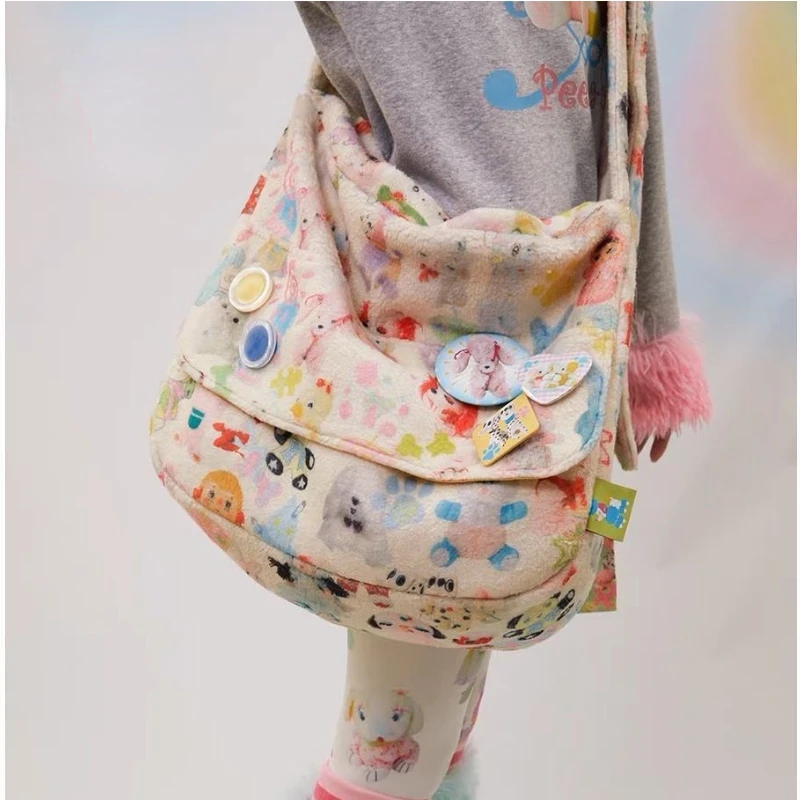 Bolso de hombro Y2K para niñas, nueva moda coreana, bolso de lana dulce, bolso cruzado para niñas, bolso para mujeres, combina con todo, encantador, 2023